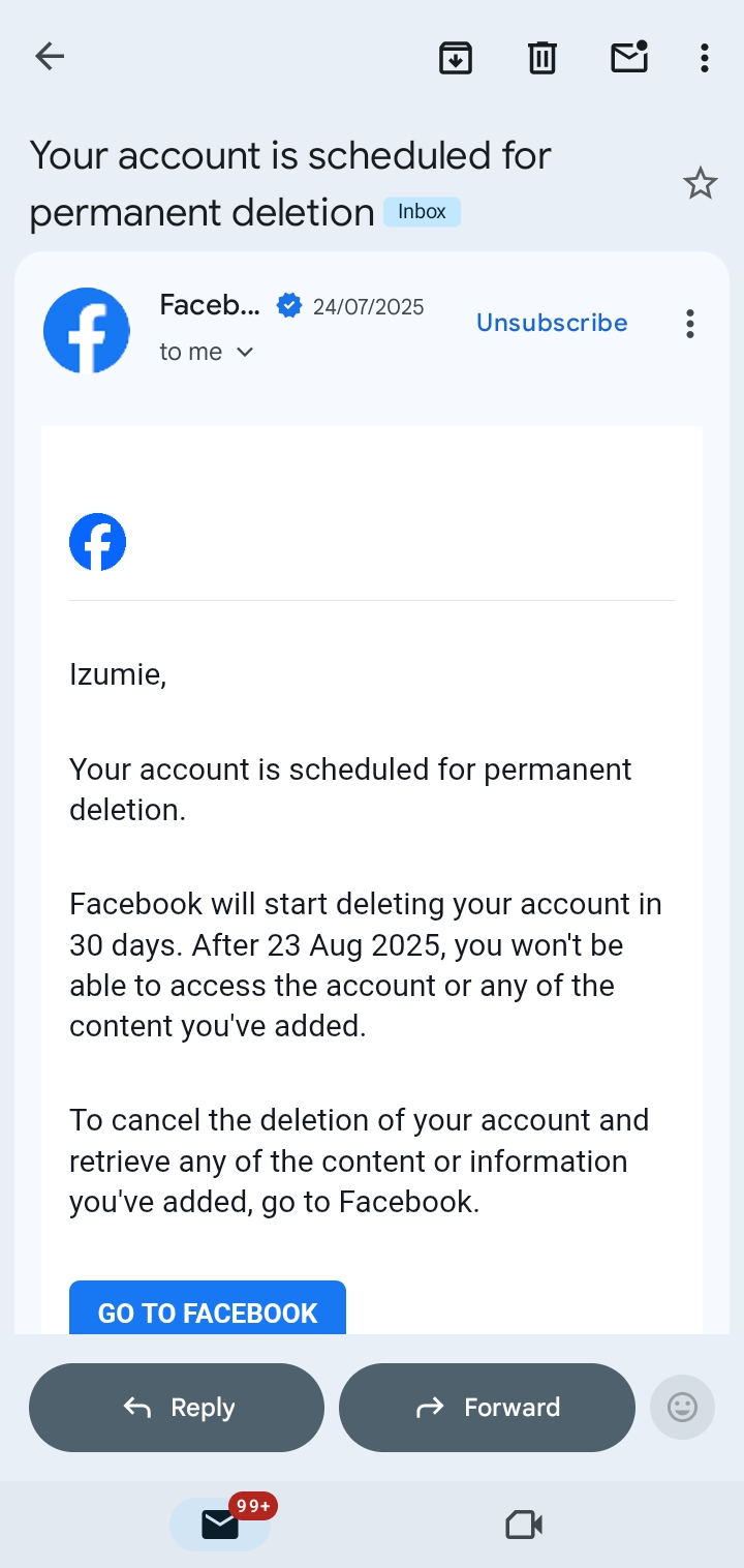 Deletion confirmation screenshot